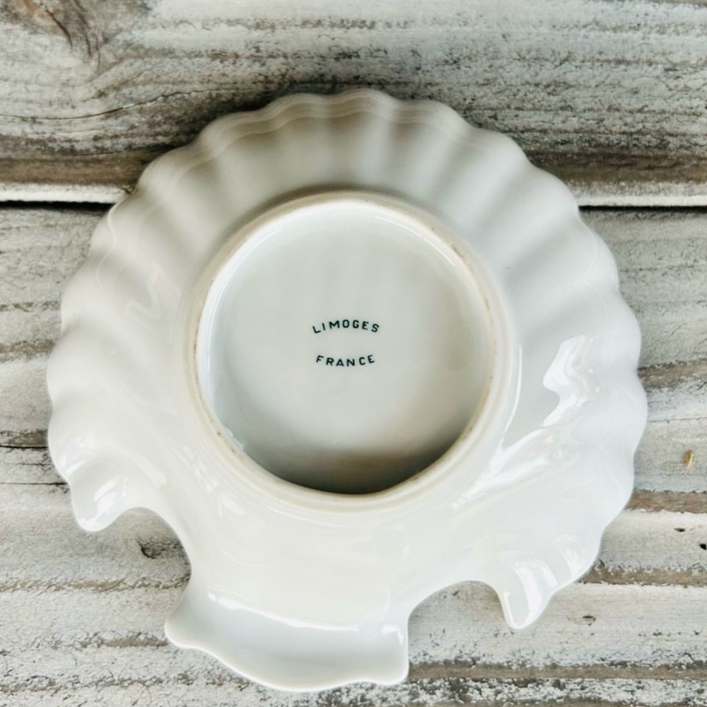 Limogues France Scalloped Porcelain Dish with Orange Floral Detail - Picture 6 of 8